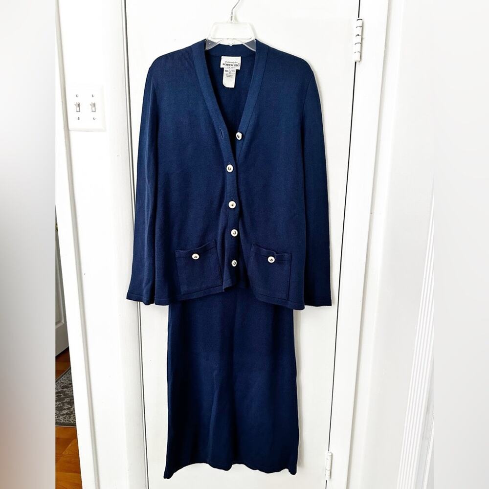 Vintage Brownstone Studio Navy Knit Skirt & Cardigan Set Size 10 Made in USA